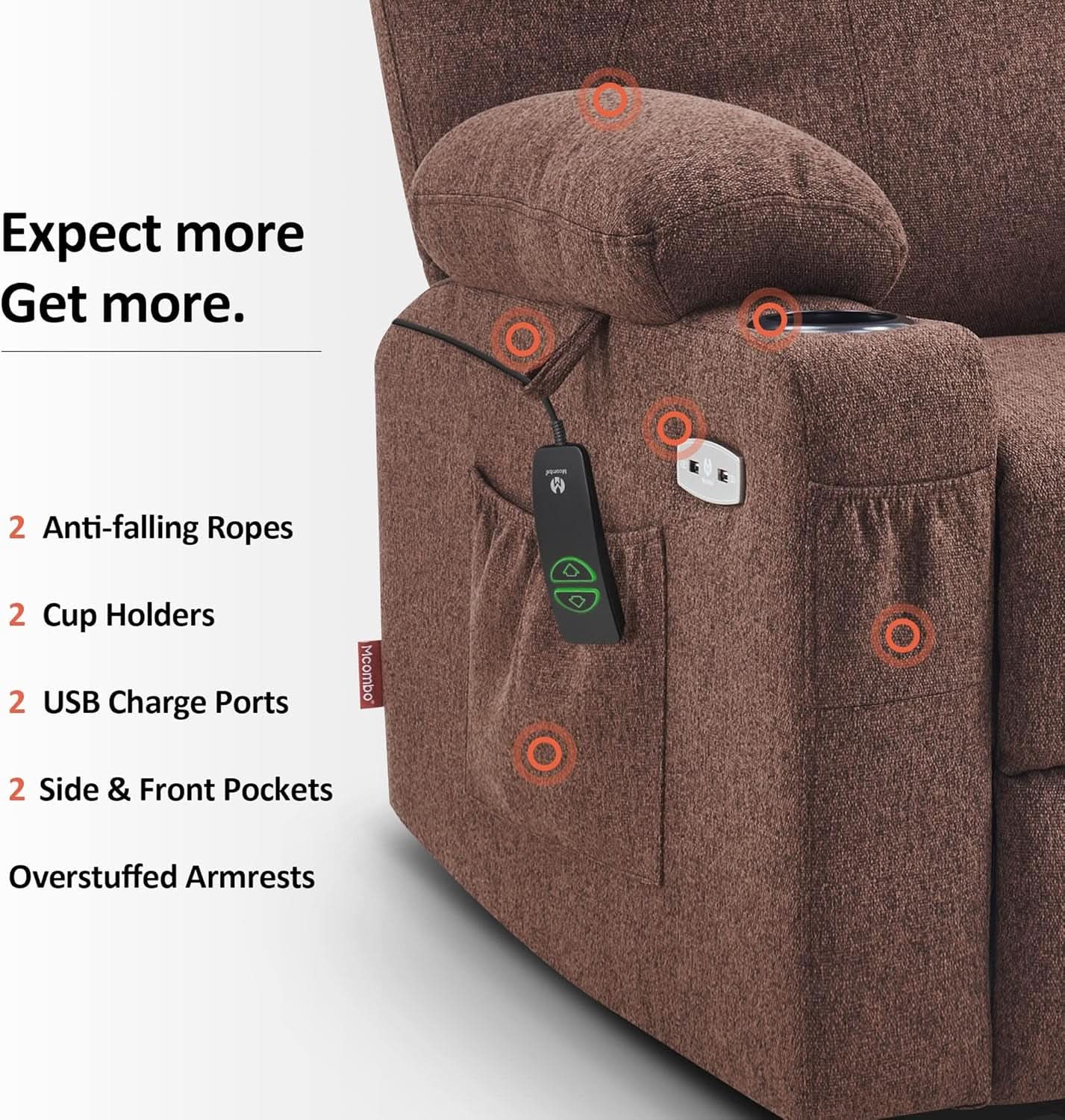 Large Power Lift Recliner Chair With Massage And USB Ports