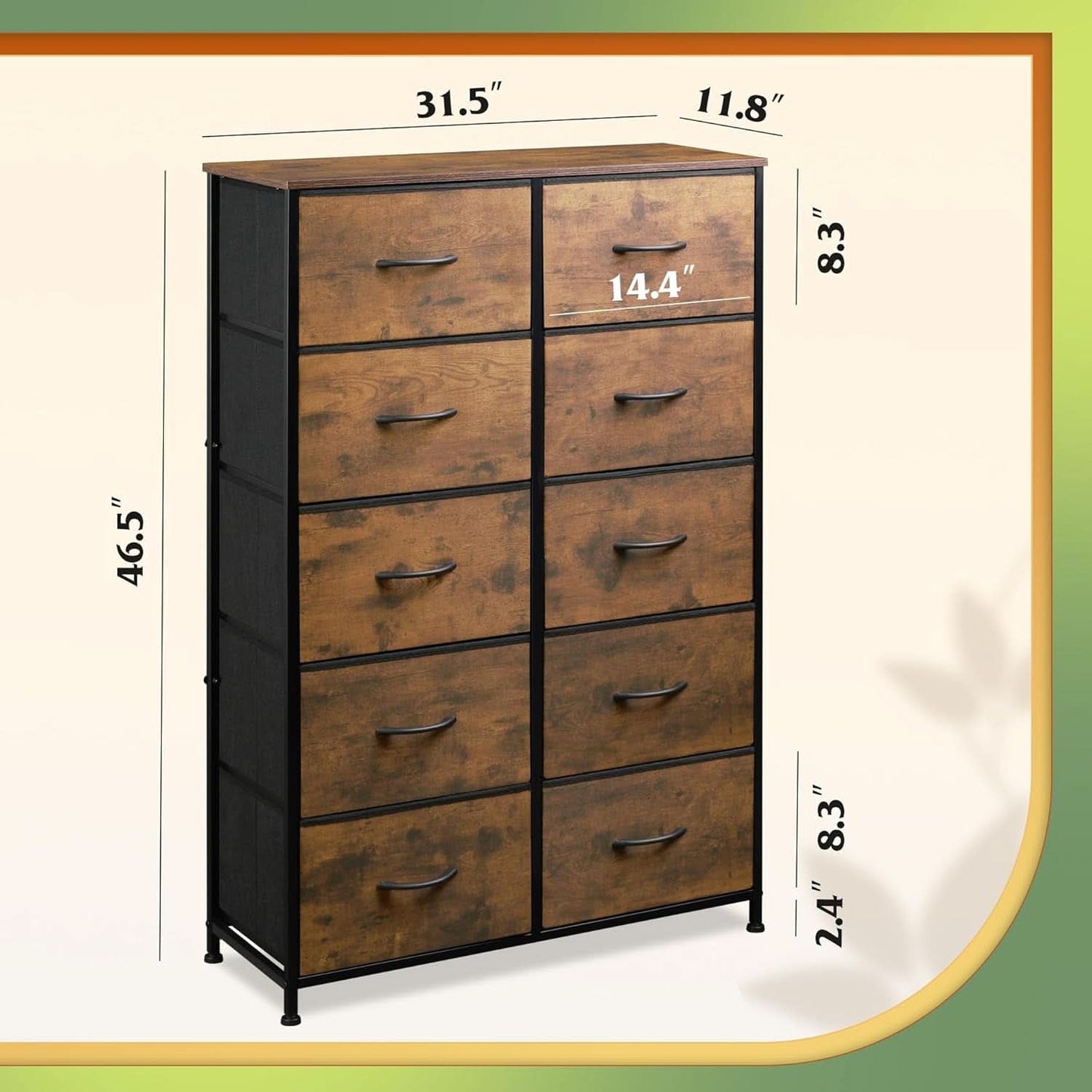 Tall Dresser With 10 Fabric Drawers Brown Woodgrain