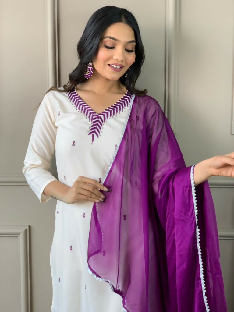 Partywear Designer Ryon Slub Black Stitched Suit With Dupatta - Tanisha