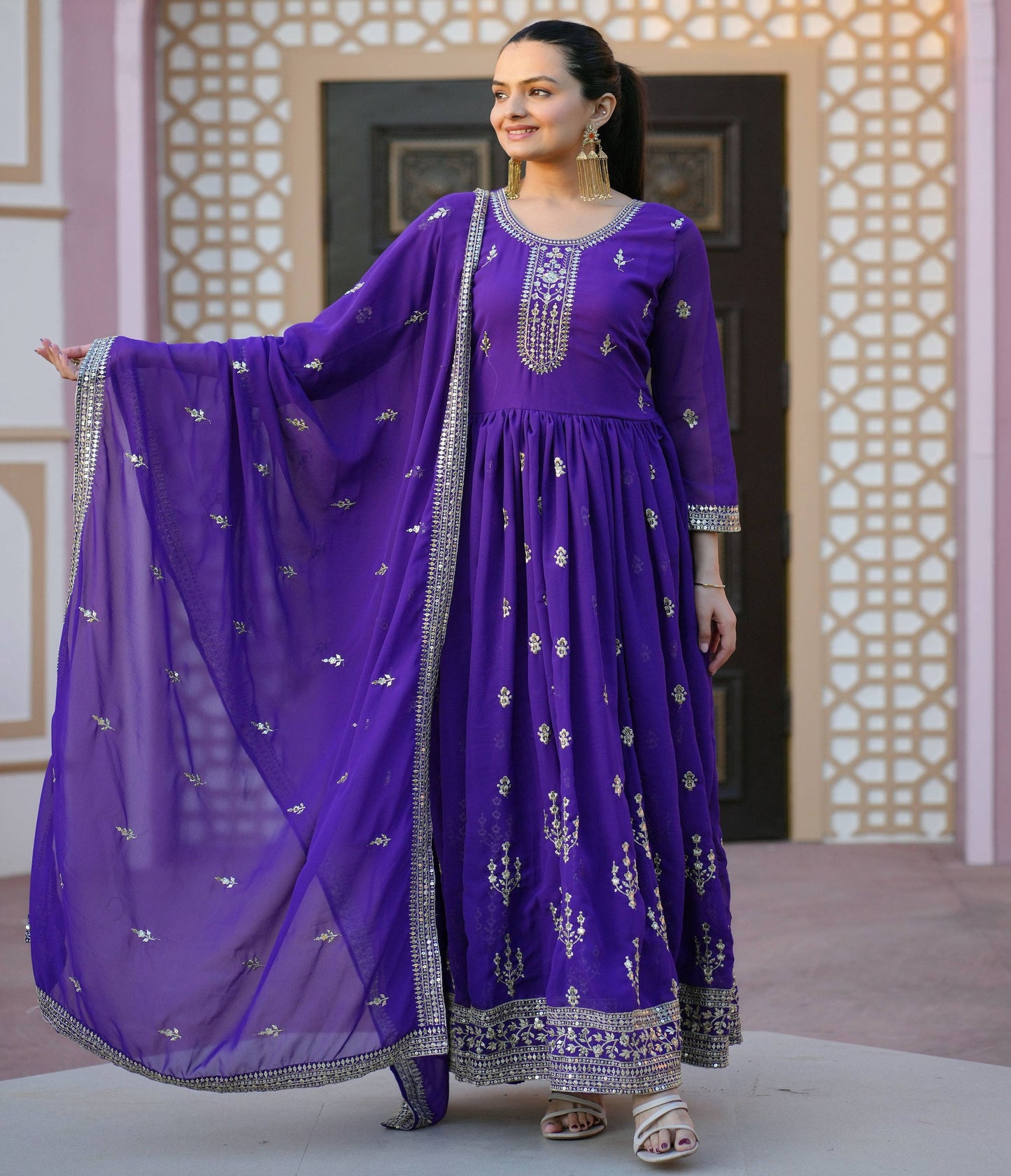 Yash Enterprise Alluring Blue Georgette Readymade Gown
