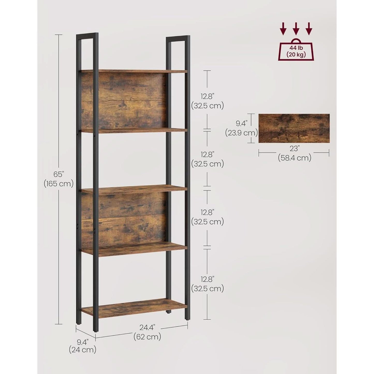 Industrial 65 Inch High Bookshelf With Steel Frame