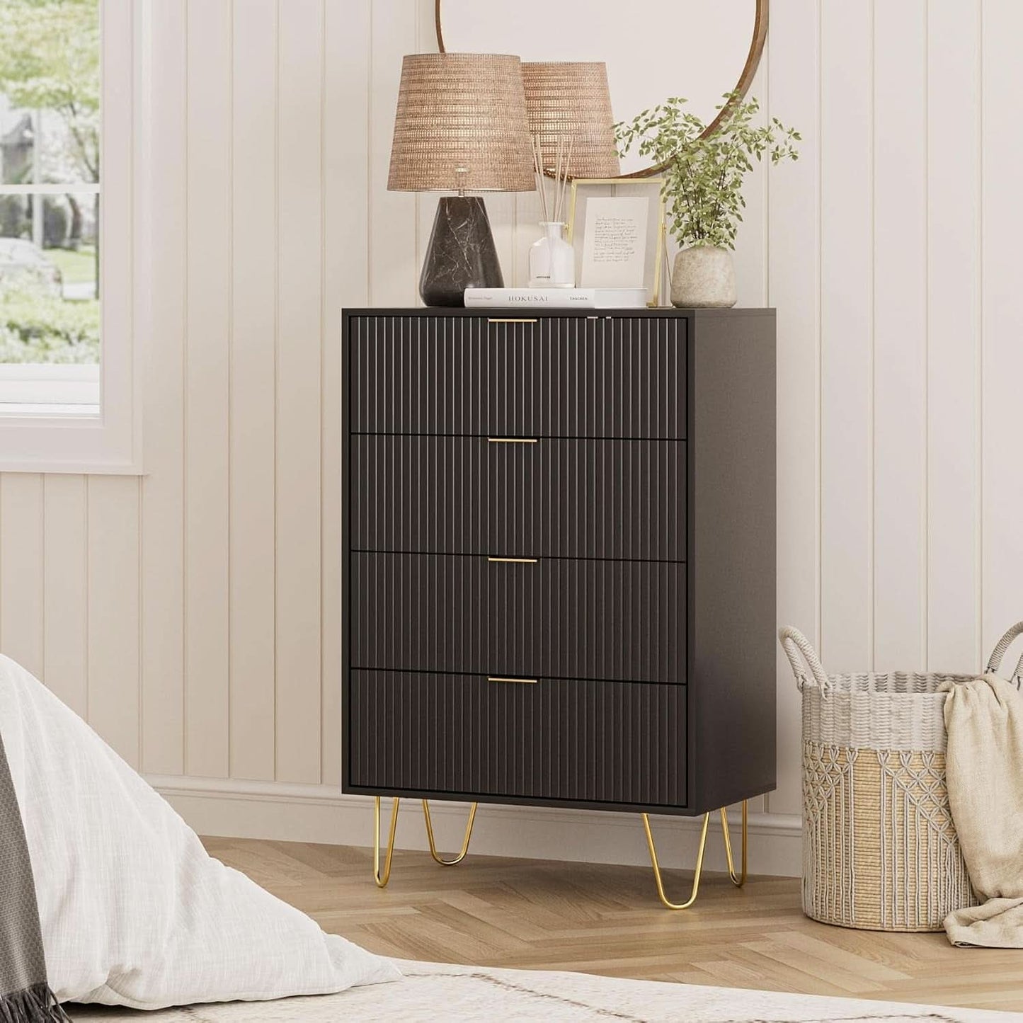 Four Drawer Dresser With Industrial Metal Legs Black