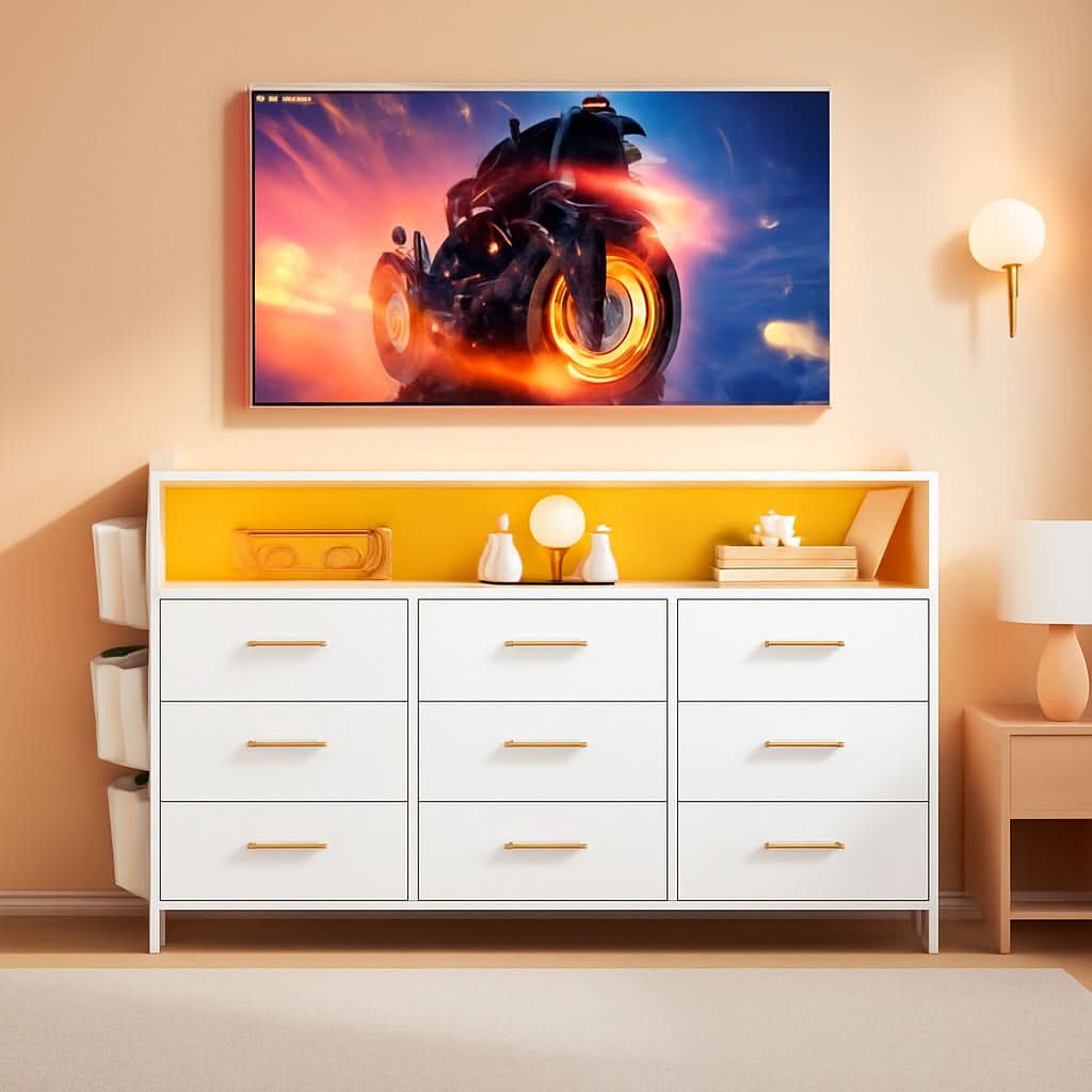 Sturdy Dresser TV Stand For 55 Inch TV With 10 Drawers