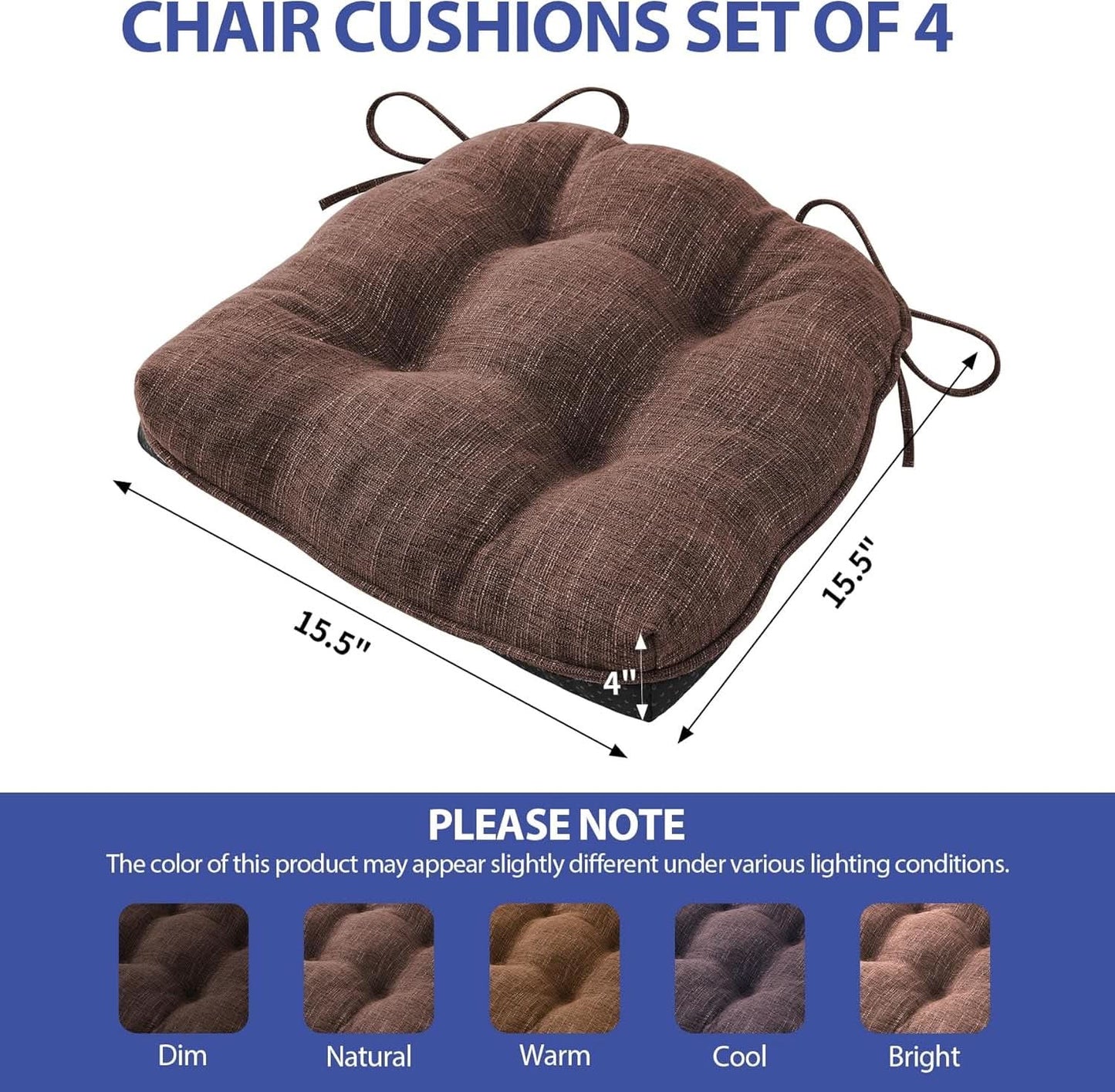 Tufted Memory Foam Dining Chair Cushions Set Of 4 Brown