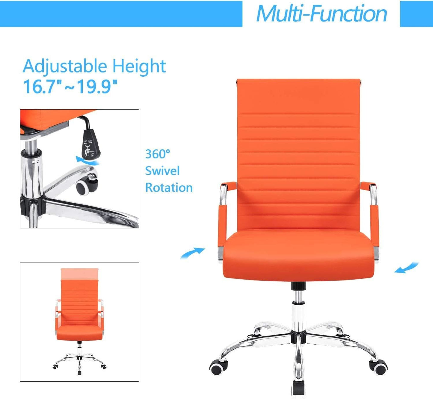 Orange Ribbed Leather Office Desk Chair Adjustable Height