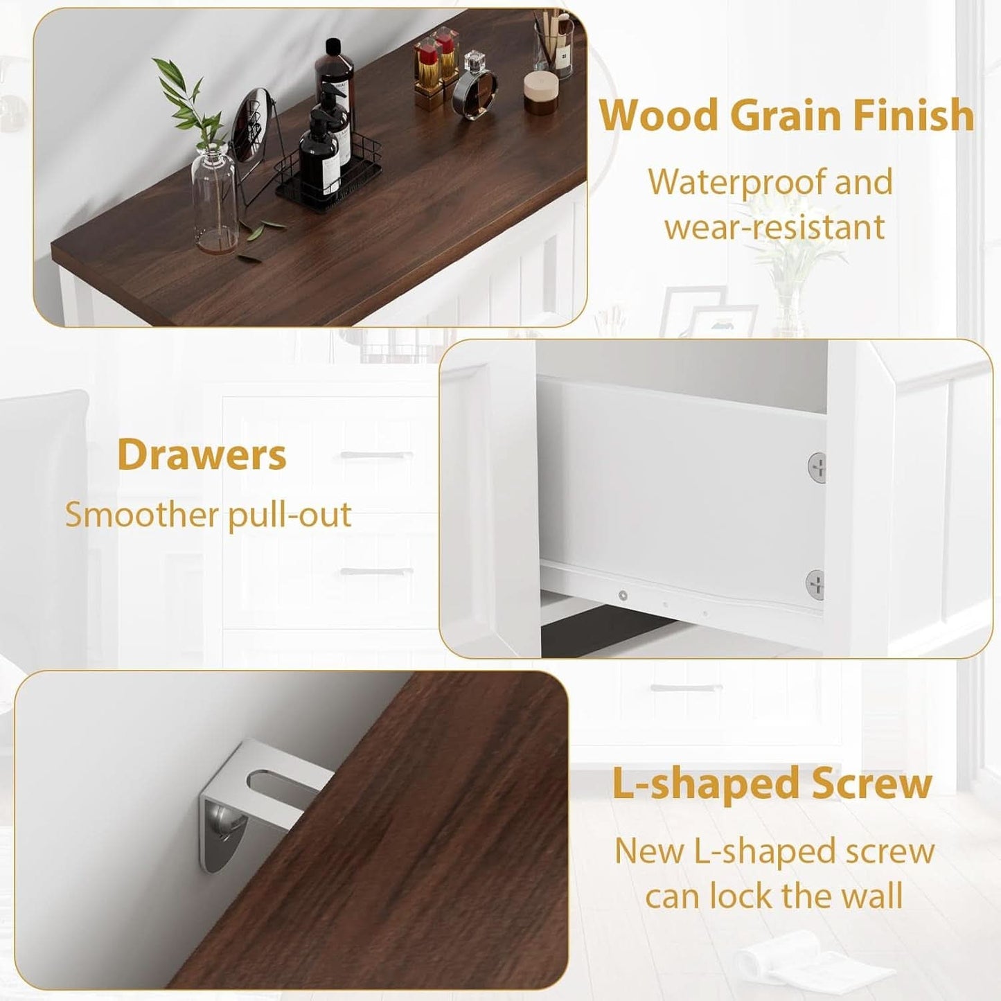 Five Drawer Dresser 44.9 Inch Tall PowderCoatWhite