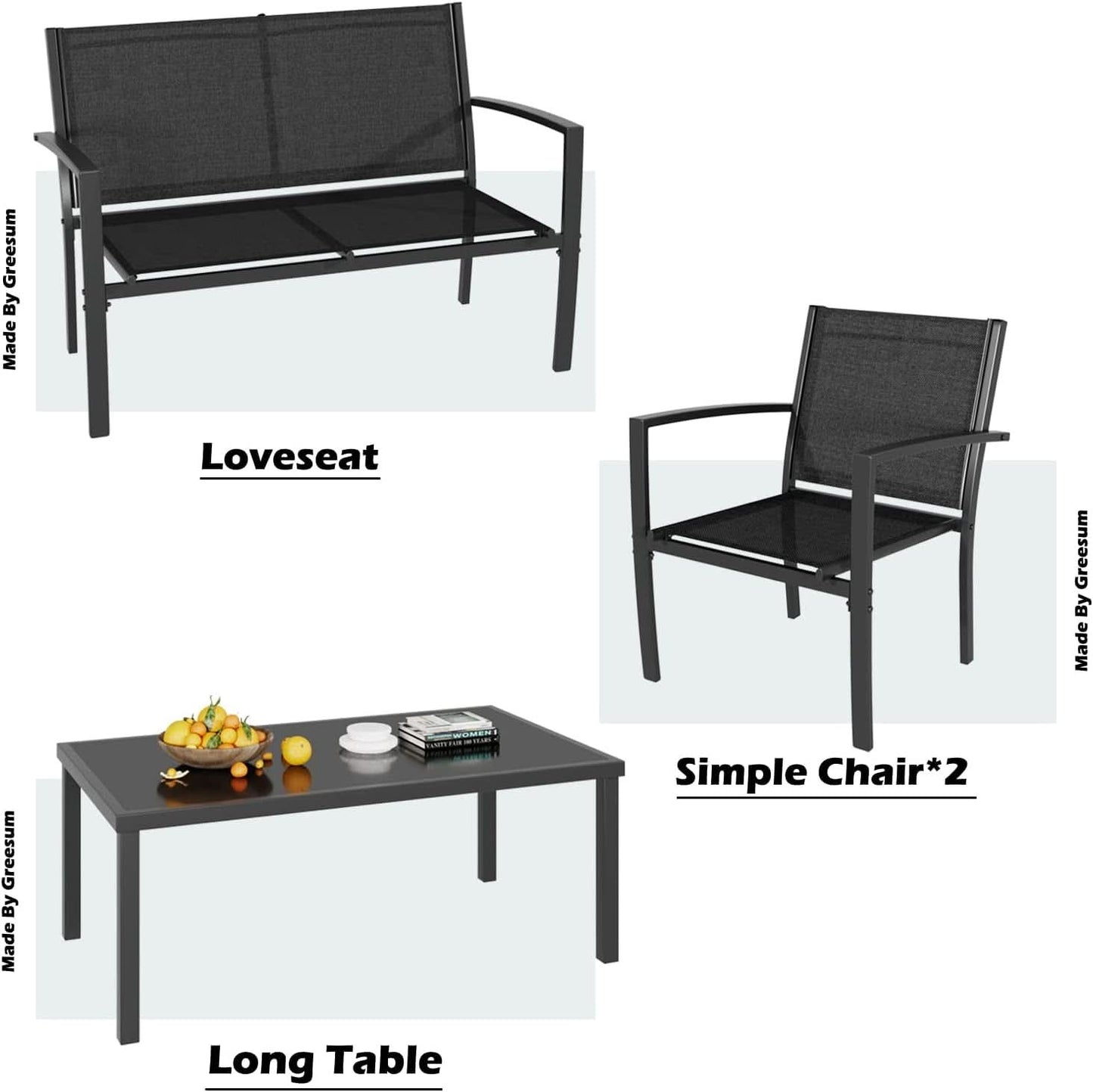 4 Piece Black Patio Furniture Set Outdoor Lounge Chairs