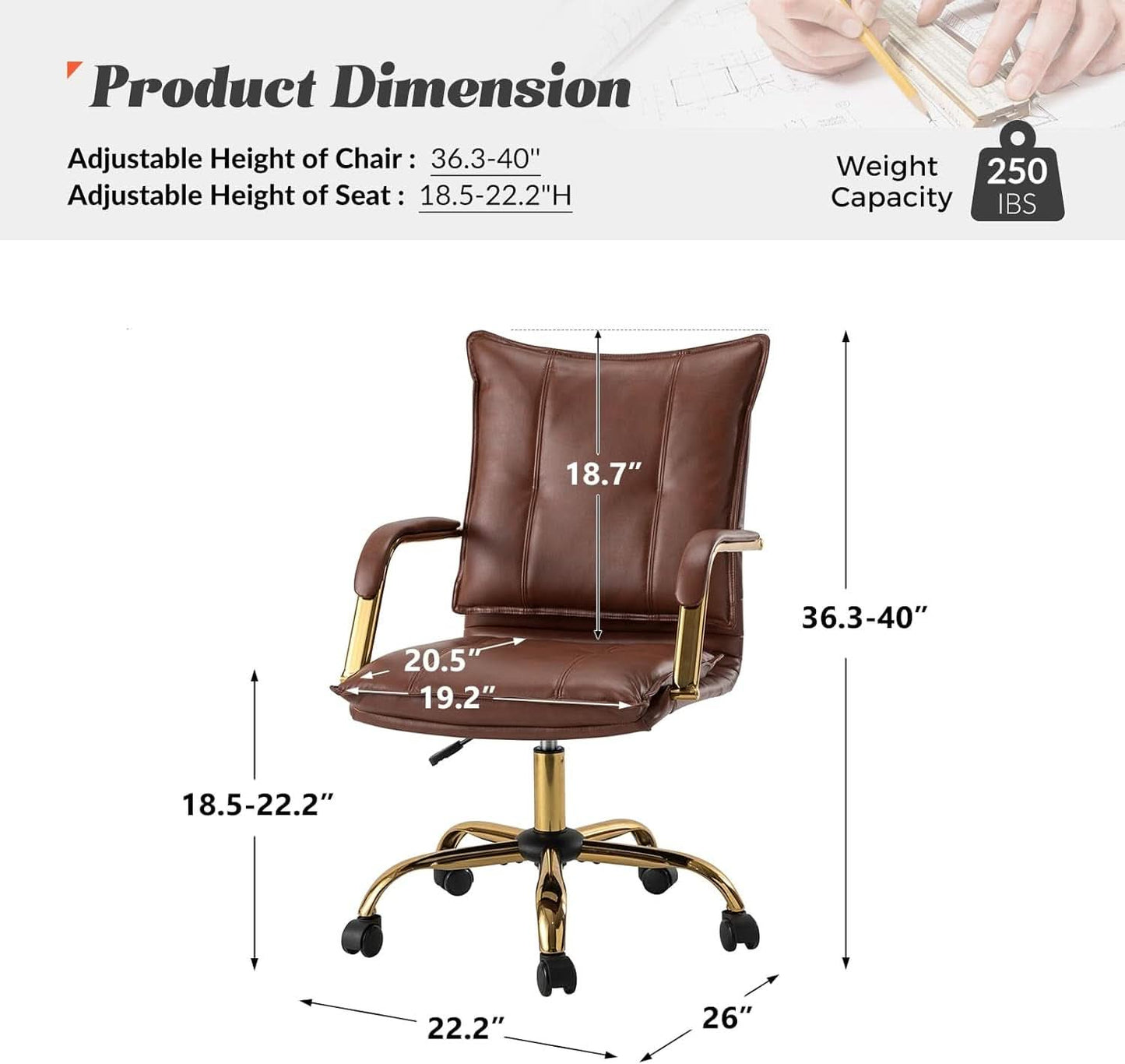 Faux Leather Home Office Desk Chair Adjustable Height Brown