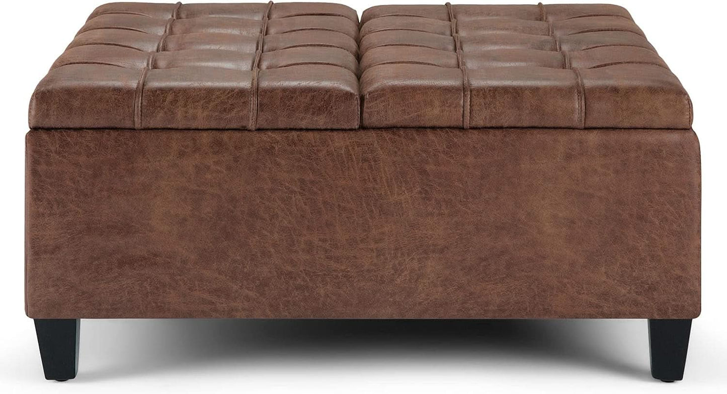 Distressed Umber 36 Inch Storage Ottoman Vegan Faux Leather