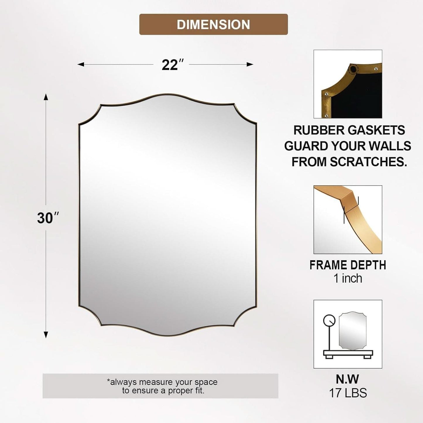 Stainless Steel Wall Mount Vanity Mirror 22x30 Asymmetrical Frame
