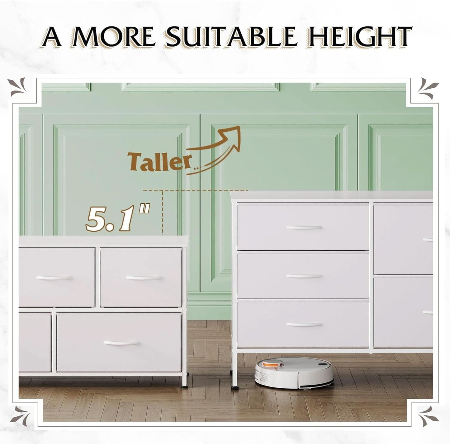Fabric Dresser With 5 Drawers White For Bedroom Storage Organizer