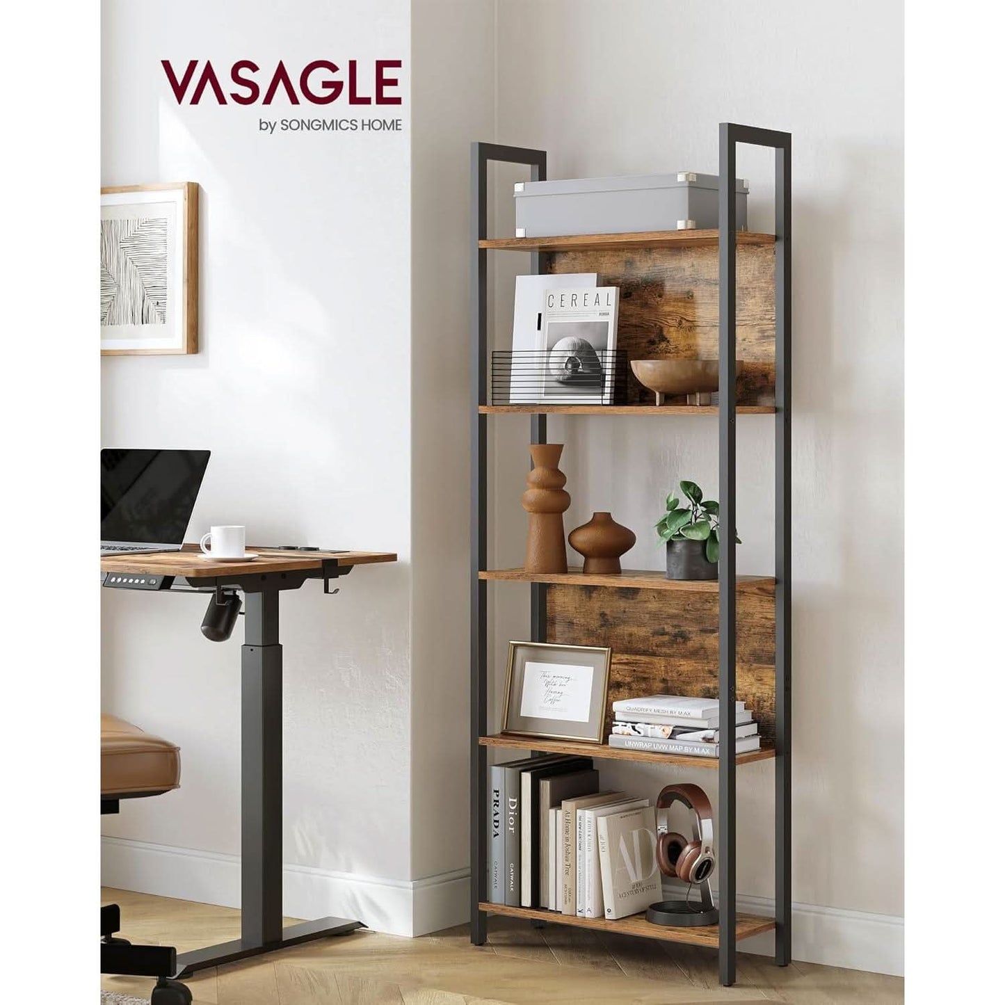Industrial 65 Inch High Bookshelf With Steel Frame