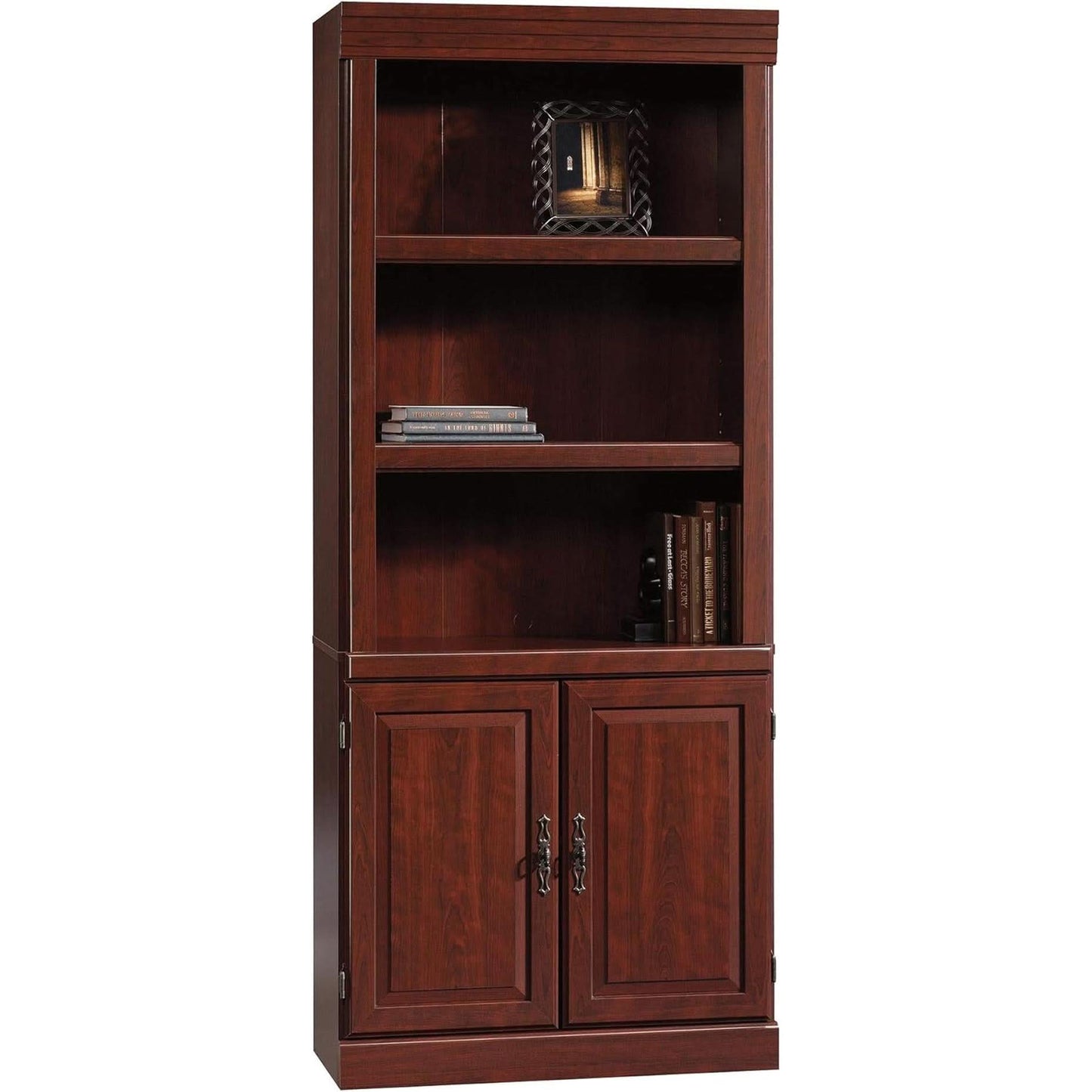 Heritage Hill Library With Doors Bookcase, Classic Cherry Finish, 71 Inch Tall