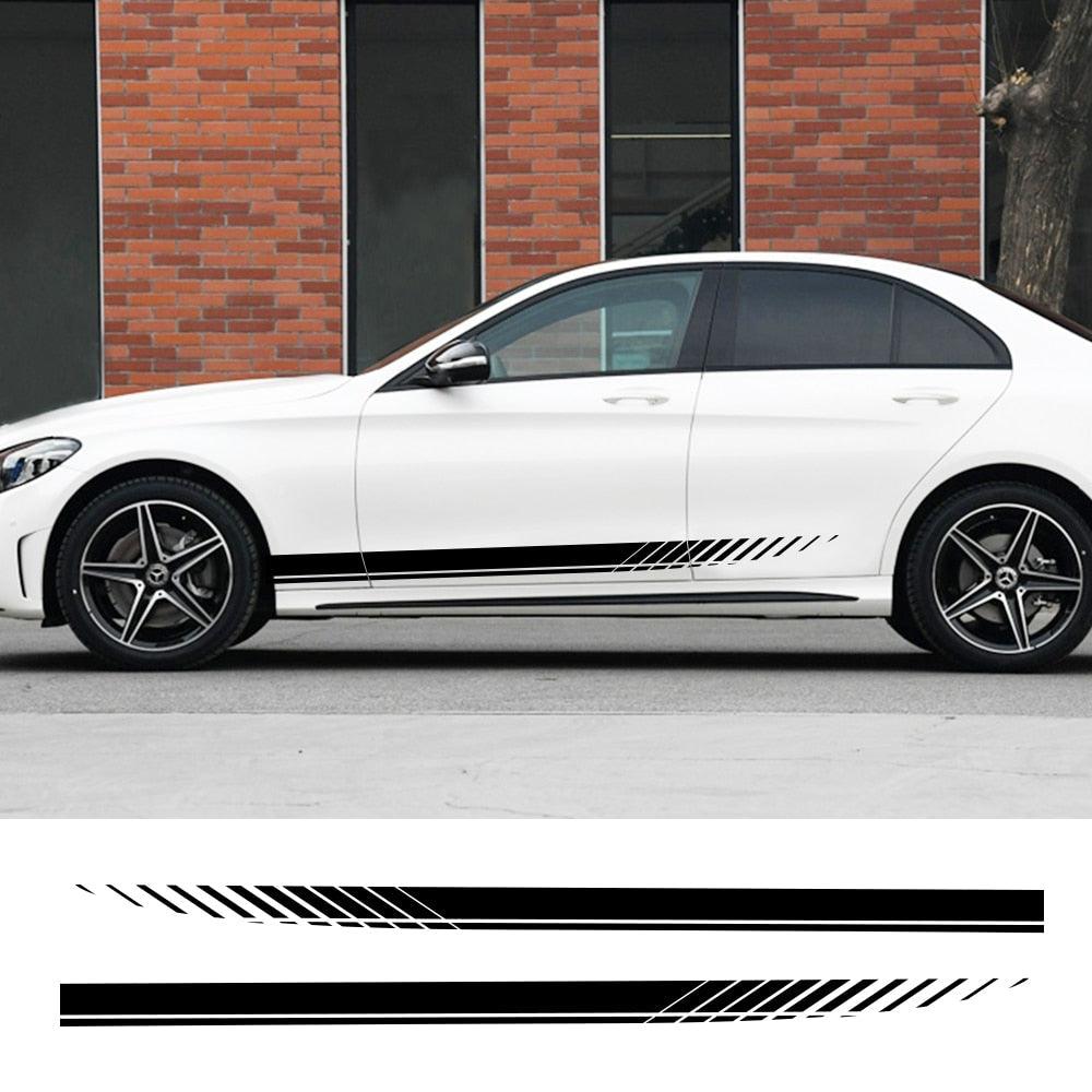 2PCS Universal Car Side Skirt Decal Stickers Body Side Sports Racing Stripe Car Side Stripes Universal Racing Sticker Decals Side Stripe Skirts Stickers Body Side Graphics Vinyl Sticker Decals Racing Sport Automobiles Body Wrap Car Accessories