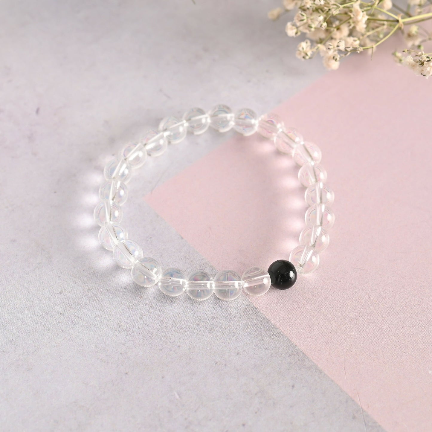 NVR Men & Women Transparent Beaded Elasticated Bracelet