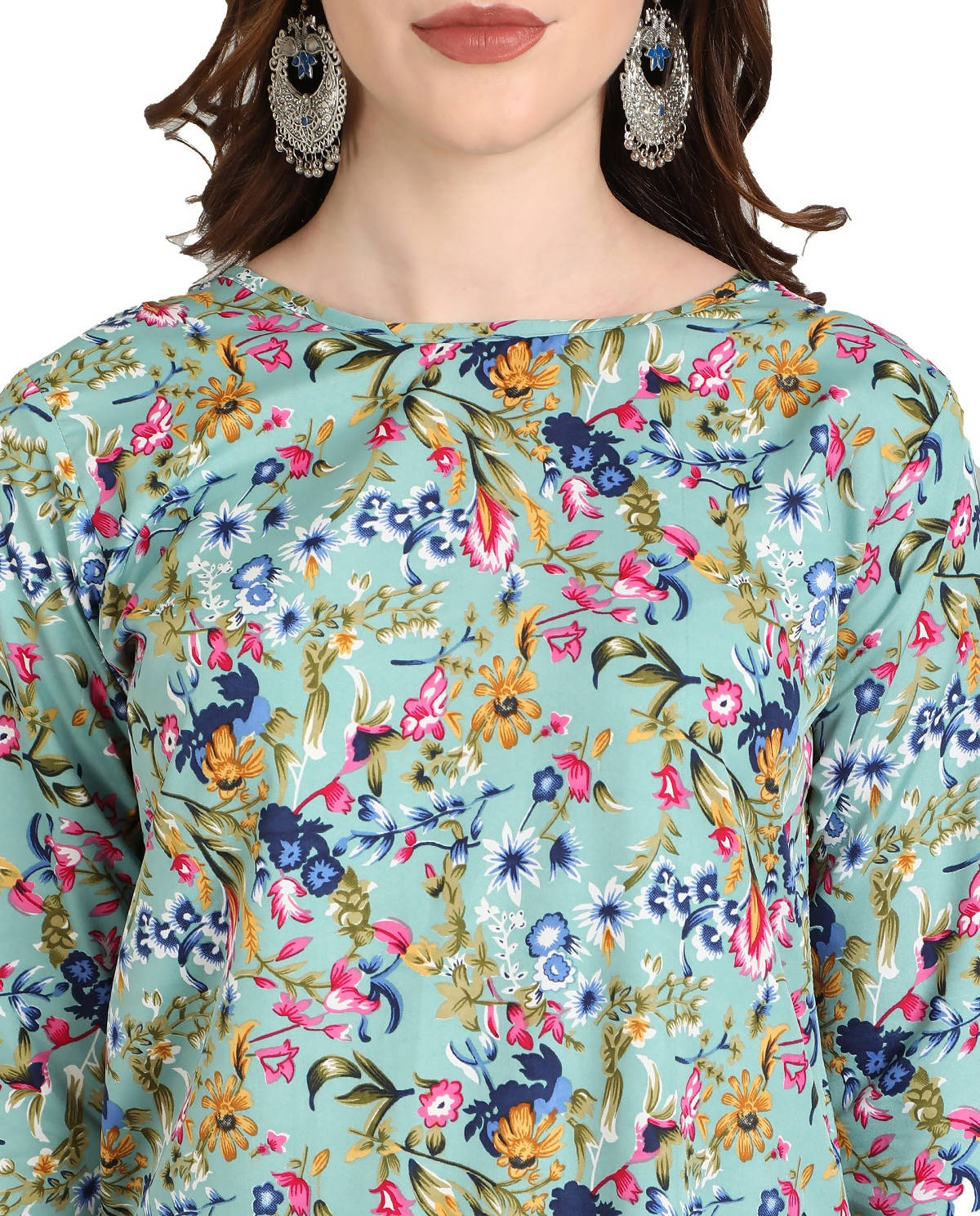 Vamika Rama Green French Crepe Printed Party Wear/Casual Wear Kurti