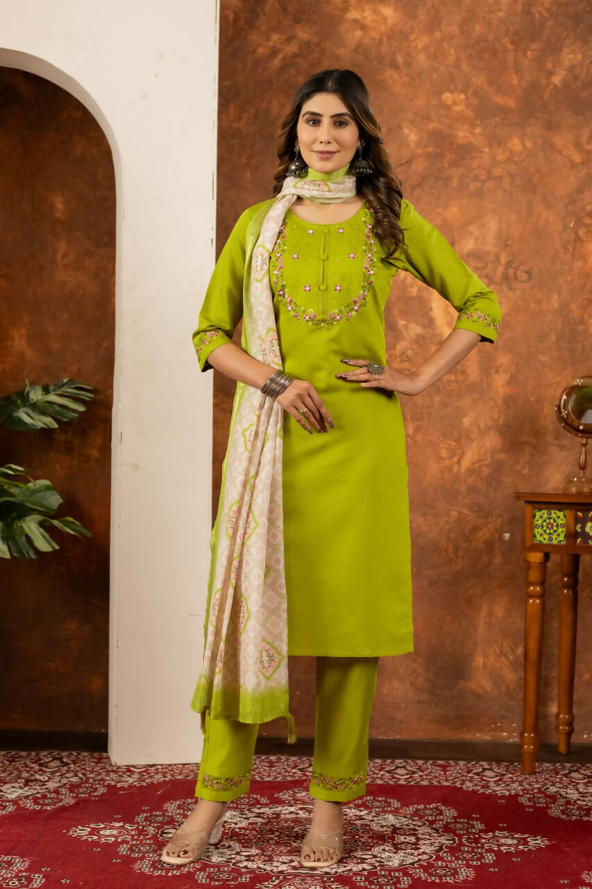 Parrot Green Salwar Kameez Set for Women by Infinity Export
