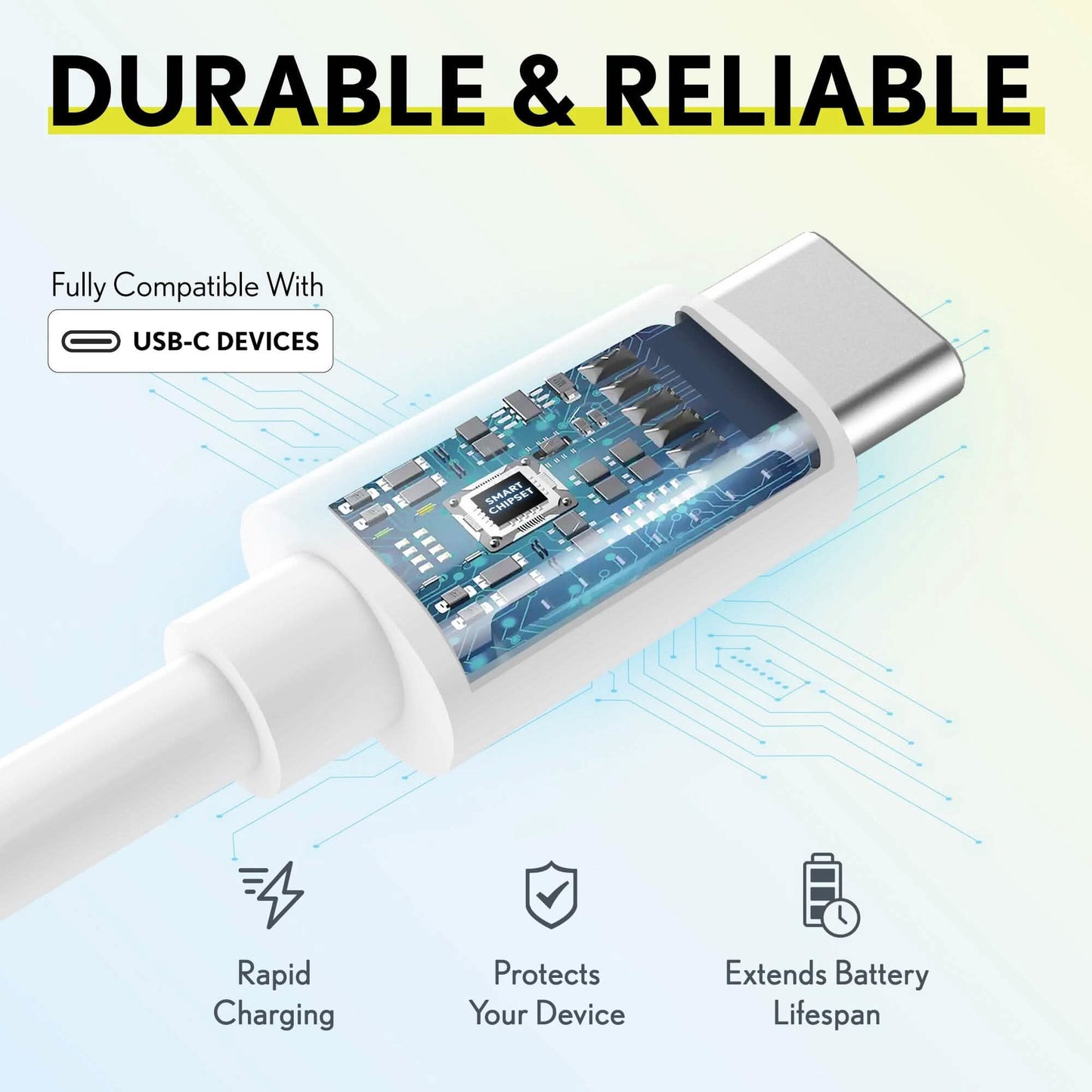 3-Pack: Overtime USB-C to USB-C Charging Cable