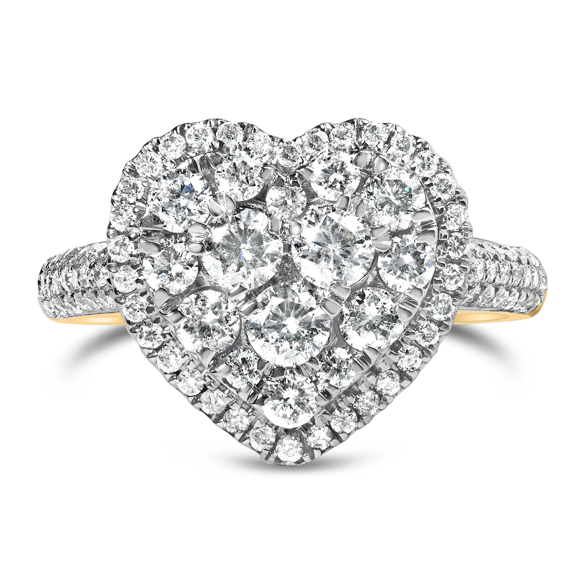 14K Yellow Gold 1 1/2 Cttw Diamond Heart Shaped Composite Ring (H-I Color, SI2-I1 Clarity) - Ring Size 7