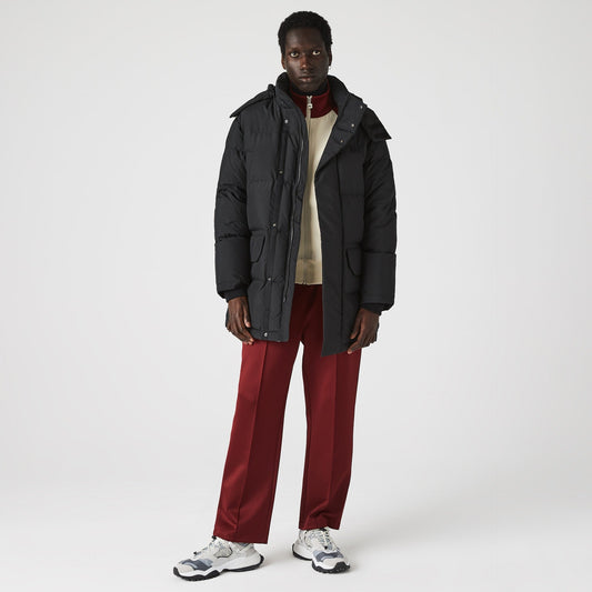 Lacoste Mens, Detachable Hood Long Puffer Coat Water Repellent
