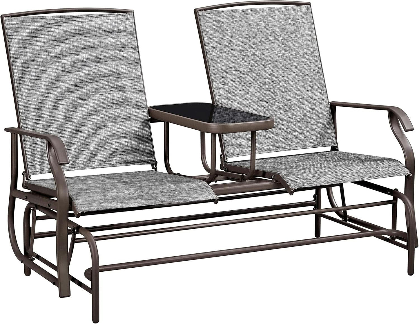 Two-Seat Outdoor Glider Bench with Center Table