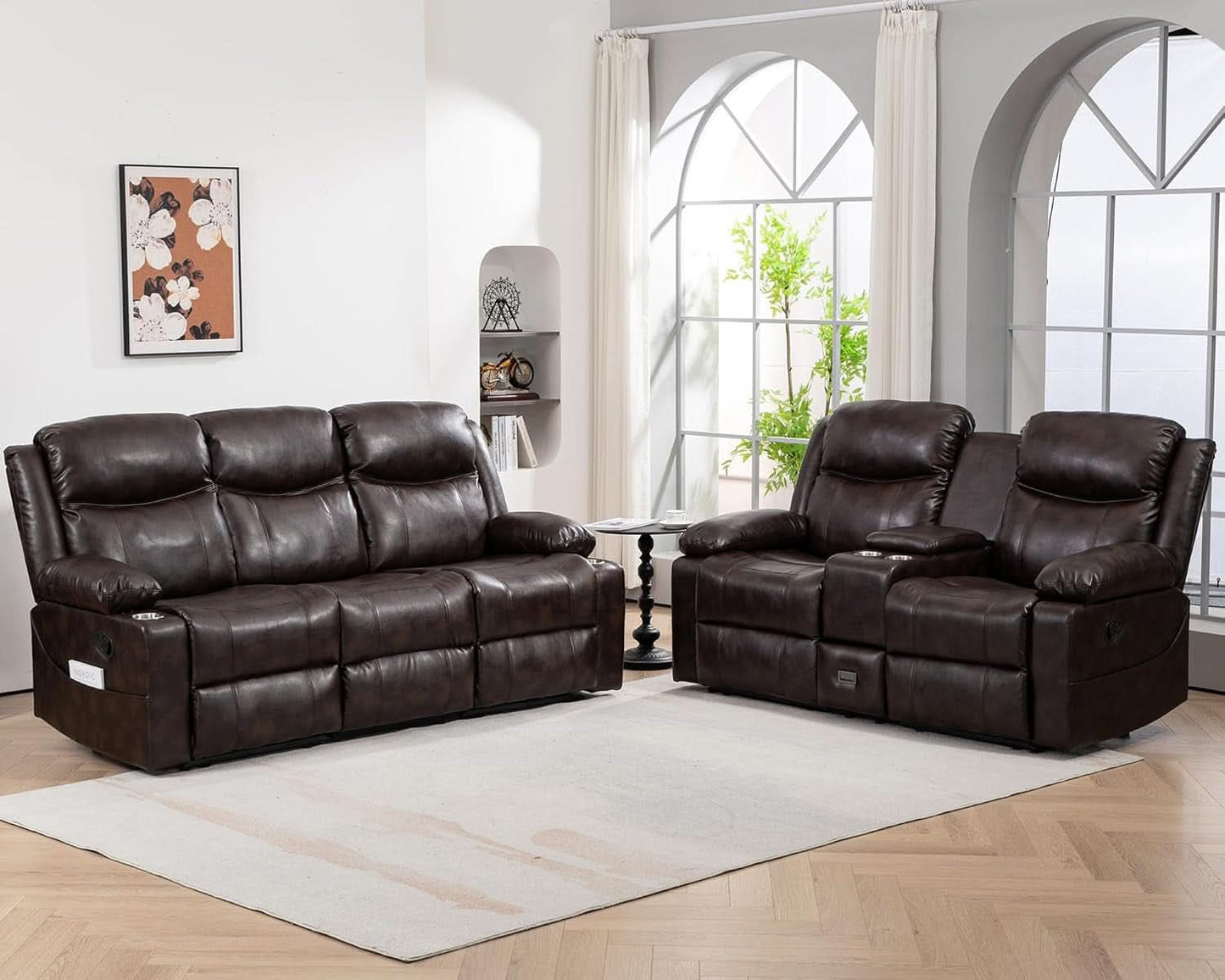 Brown Recliner Sofa Set With Massage And Heat 2 Piece