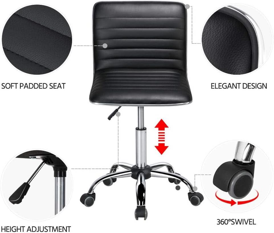 Adjustable Armless PU Leather Office Chair Swivel Black