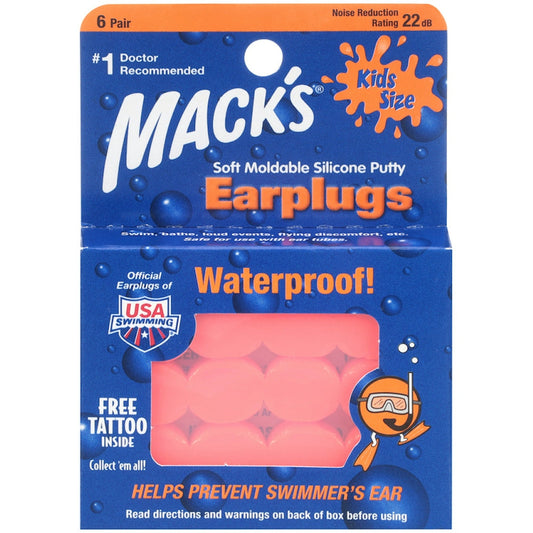 Mack's Pillow Soft Silicone Earplugs for Kids, Waterproof - Orange, 6 Pair