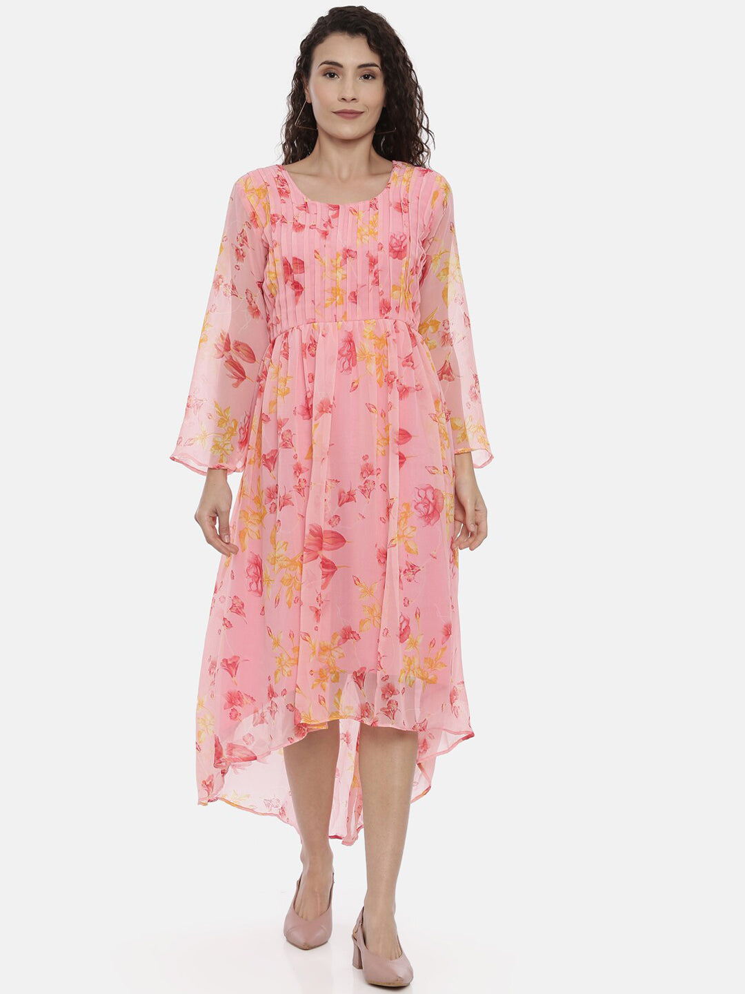 Souchii Women Beautiful Pink Floral Printed A-Line Dress