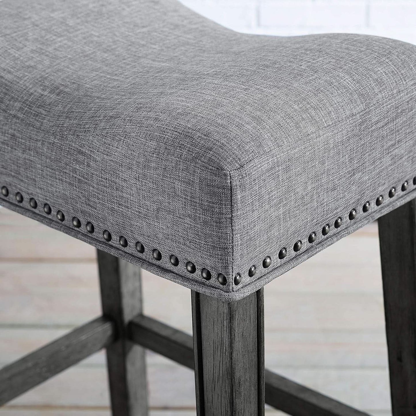Gray 29 Inch Bar Stools Set Of 2 With Backless Saddle Seat
