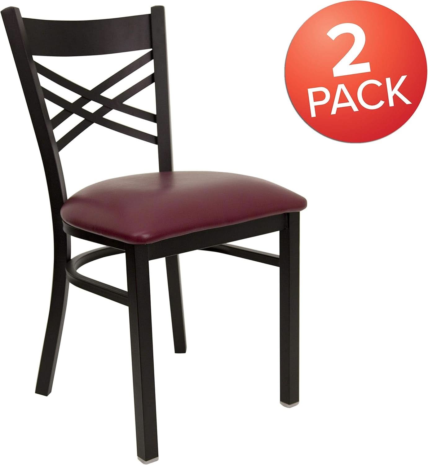 Set of 2 Hercules Burgundy Vinyl XBack Metal Dining Chairs for Restaurants Durable Steel Frame