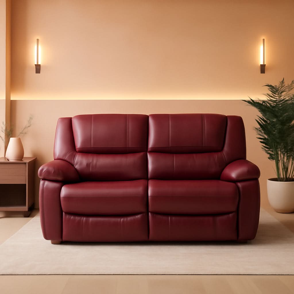Red Faux Leather Reclining Loveseat With Manual Recline
