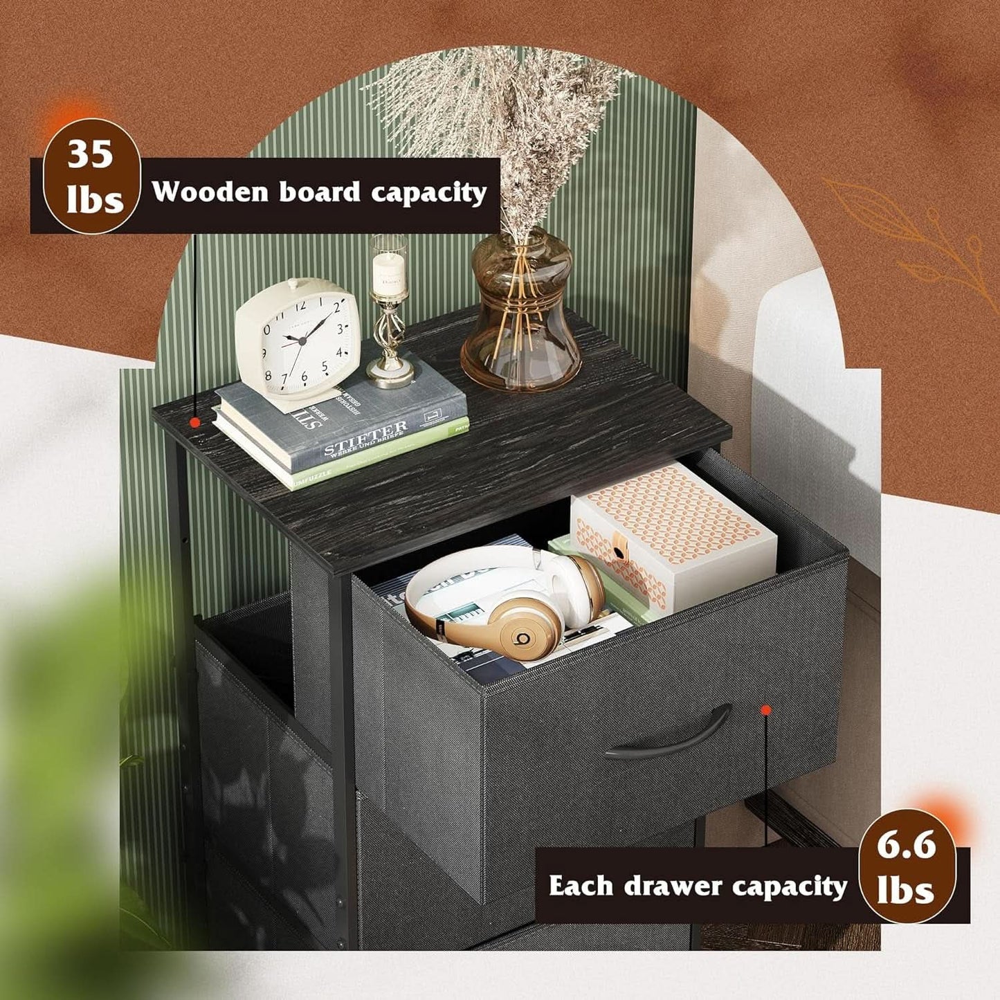 Charcoal Black 3 Drawer Dresser With Wood Top Steel Frame
