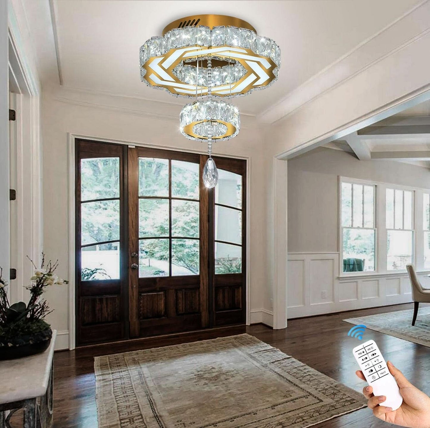 Gold Crystal Chandelier 12 Inch Dimmable Flush Mount