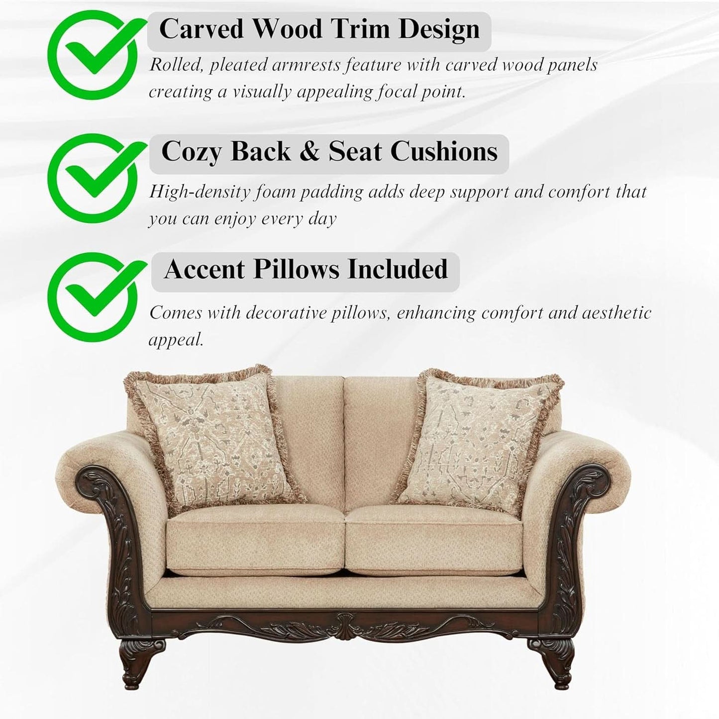 Hernen Carved Wood Frame 5Piece Living Room Set Beige Wheat