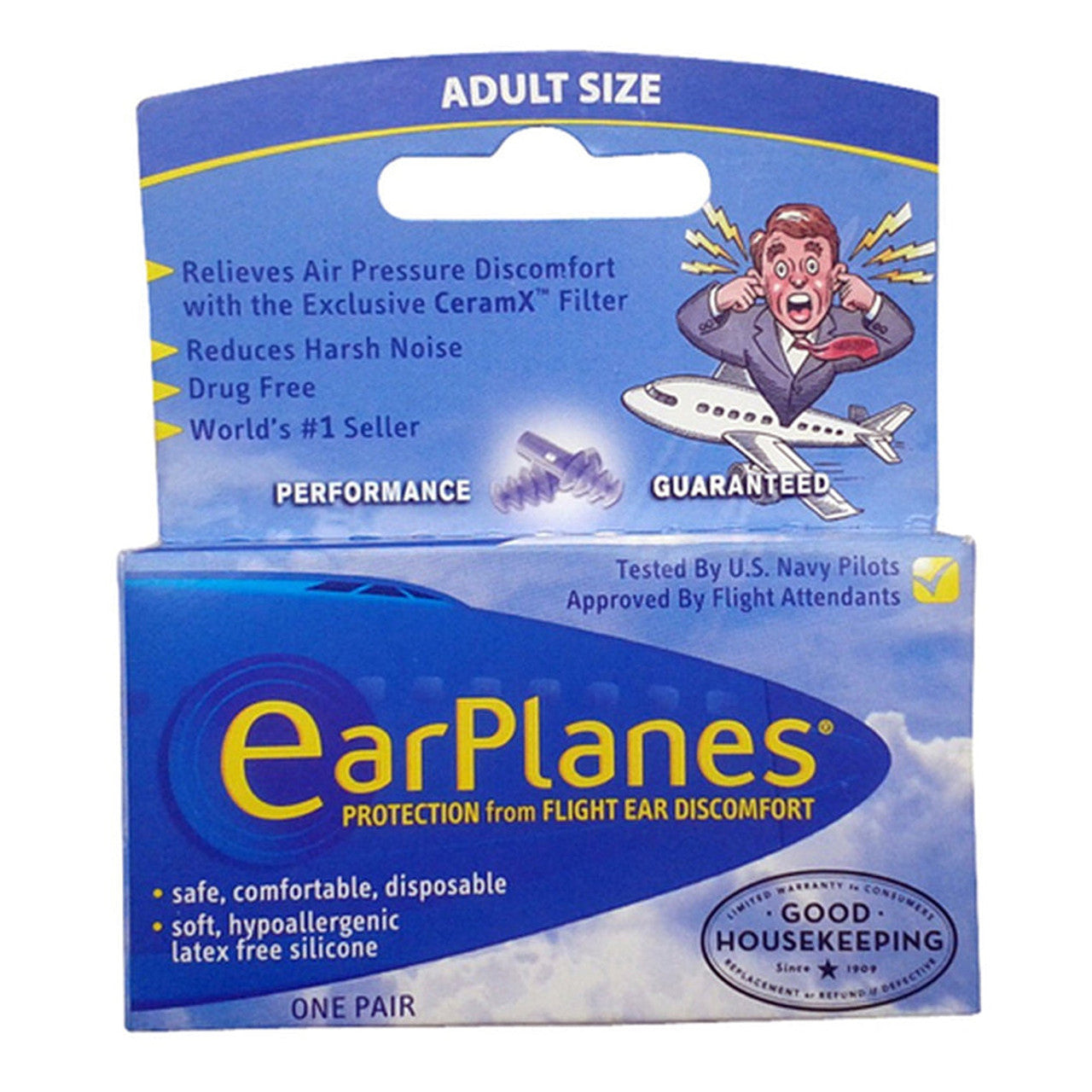 EarPlanes Adult Ear Plugs for Airplane Pressure Relief & Noise Reduction