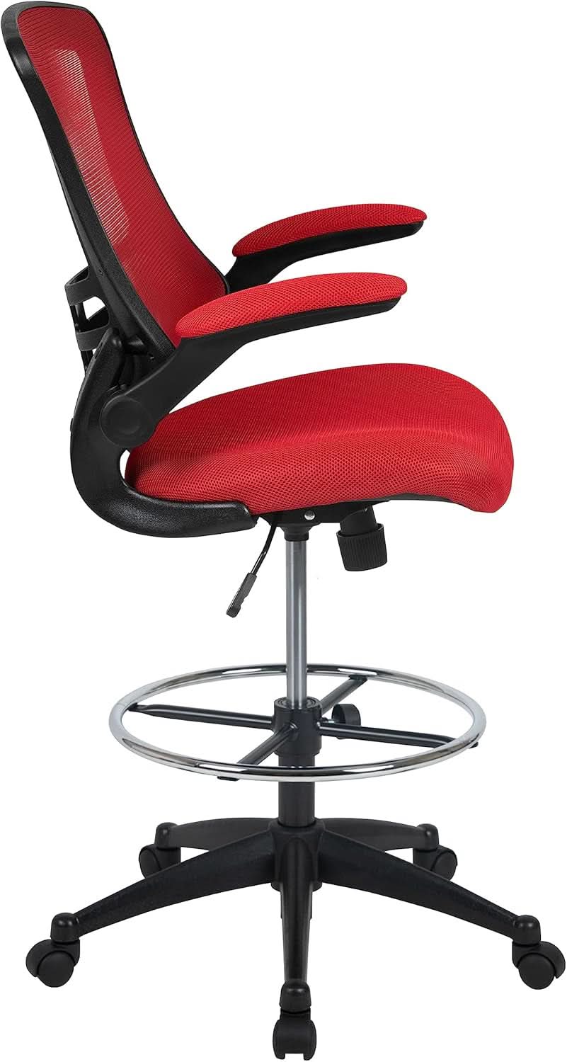 Kelista Red Mid Back Swivel Office Chair With Flip Armrests