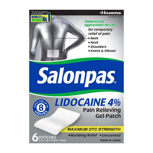 Salonpas Lidocaine 4% Pain Relieving Gel Patches – 15 Count – Maximum Strength Numbing Relief for Back, Neck & Joint Pain