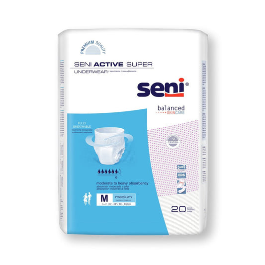 Seni Active Super Disposable Underwear Pull On With Tear Away Seams Medium, S-ME20-AS1, Moderate To Heavy