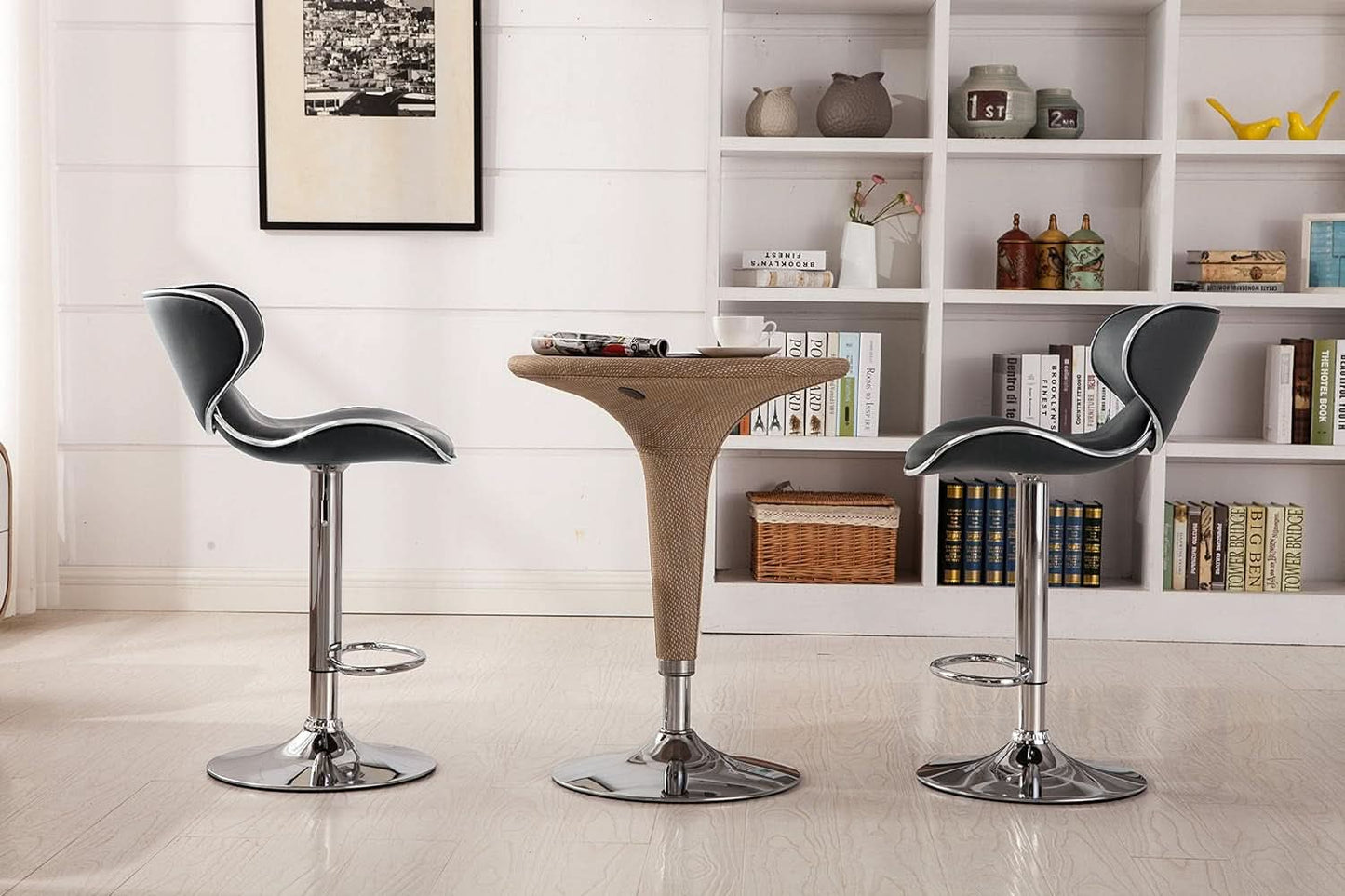 Masaccio Grey Leatherette Airlift Swivel Barstool Set of 2