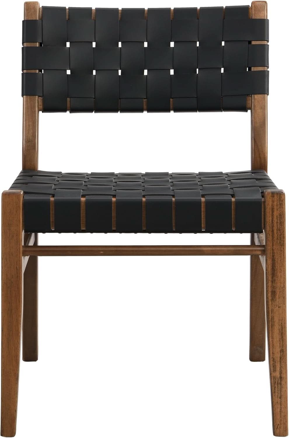 Set Of 2 Armless Dining Chairs With Rope Weave PU Leather Walnut Black