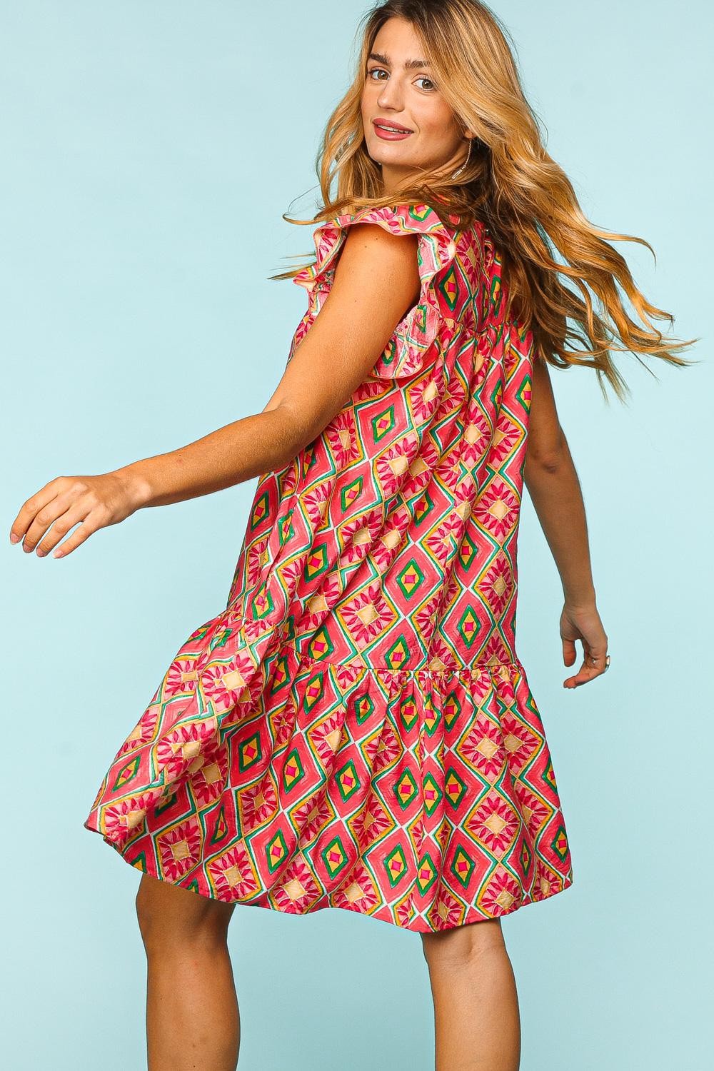 Full Size Ruffled Printed Dress with Side Pockets For Women – Trendy Ruffled Dress, Stylish Printed Dress, Pocketed Ruffled Dress, Casual Printed Dress, Functional Dress with Pockets, Flattering Ruffled Dress, Chic Printed Dress with Pockets