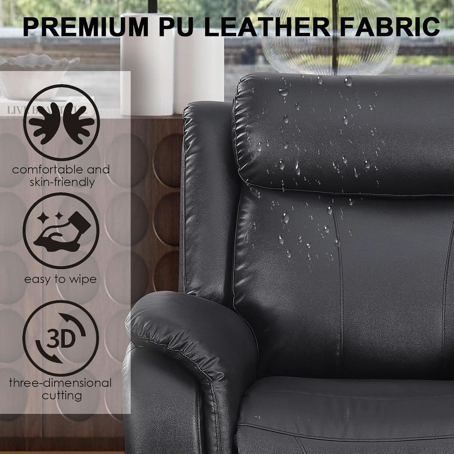 Power Recliner Sofa Set 3 Piece With Storage Black