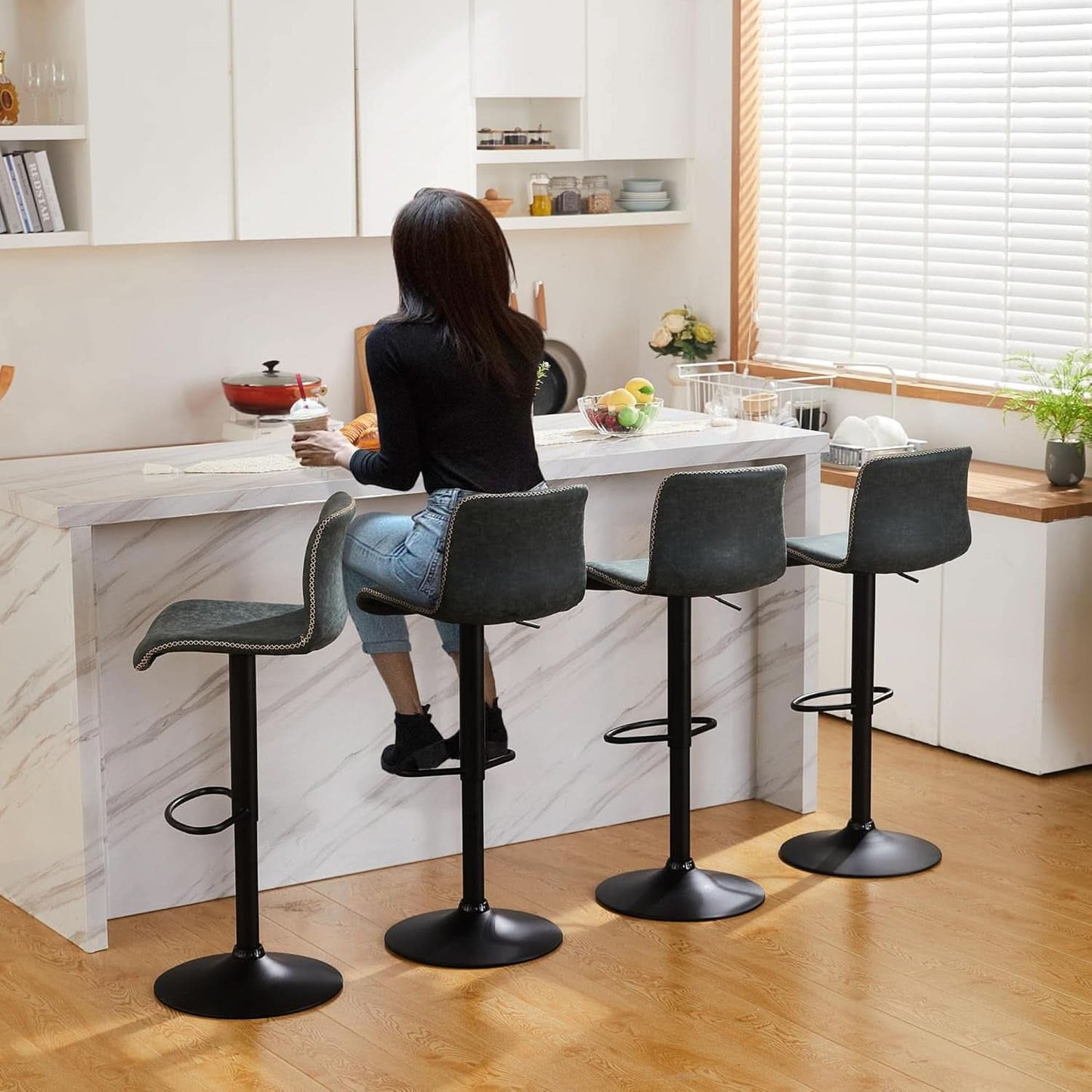 Teal Bar Stools Set Of 3 Adjustable Height 24 To 32 Inches