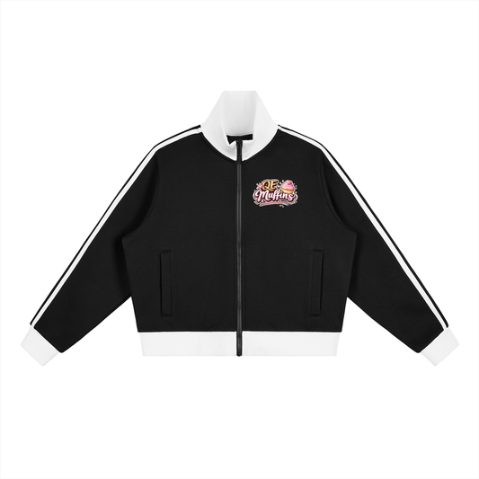 QE Muffins Contrast Side Stripe Fleece Cropped Track Jacket