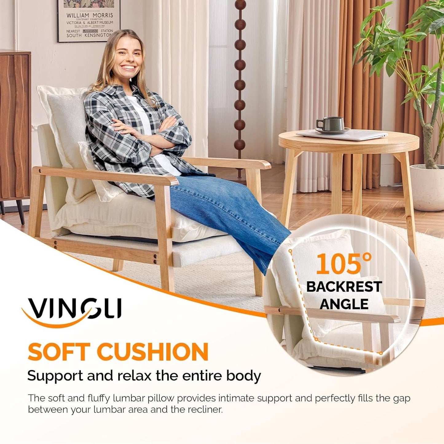 Cloud Accent Armchairs Beige Chenille With Lumbar Pillow