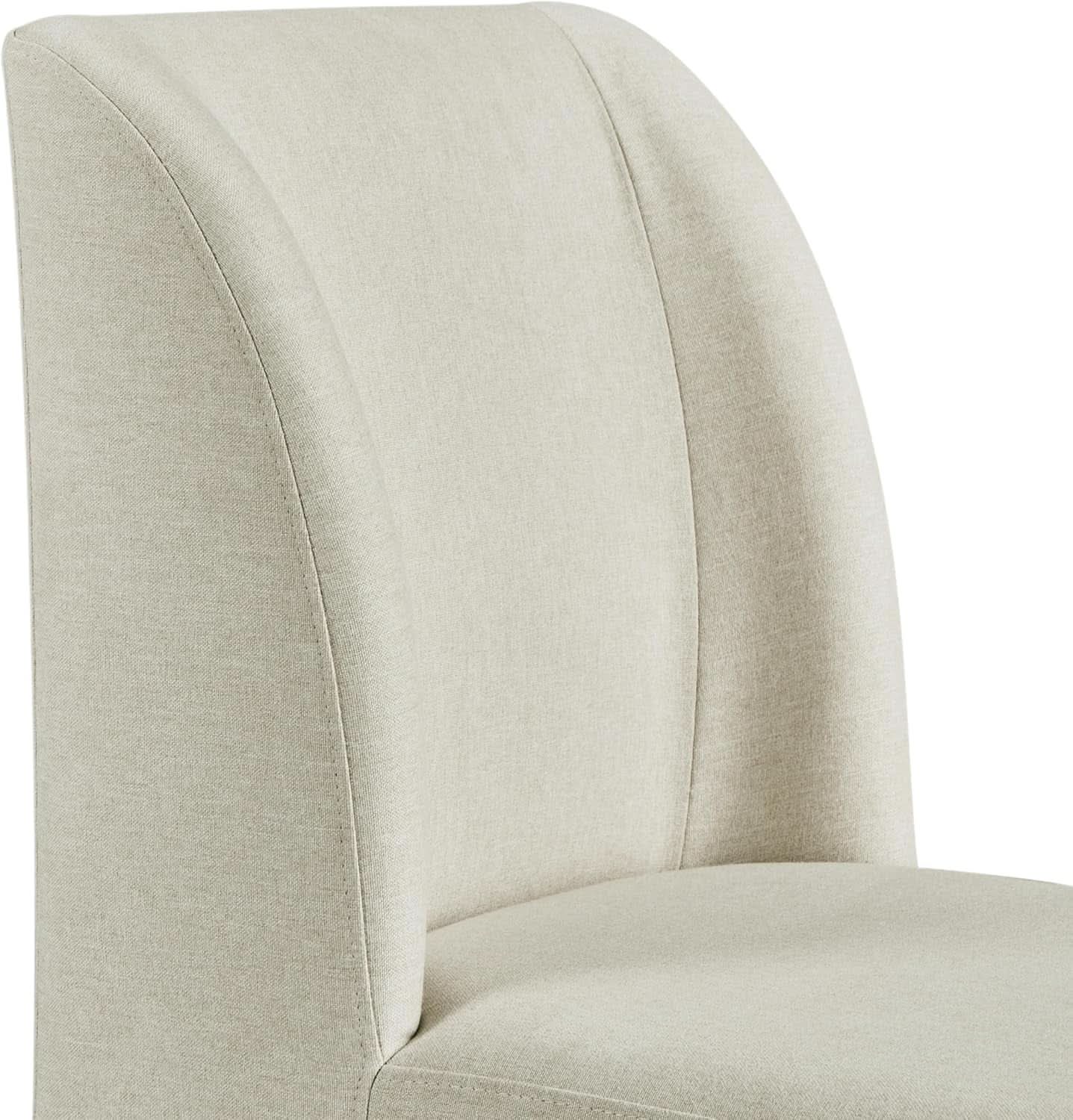 Beige Upholstered Dining Chairs Mid Back With Metal Legs 2