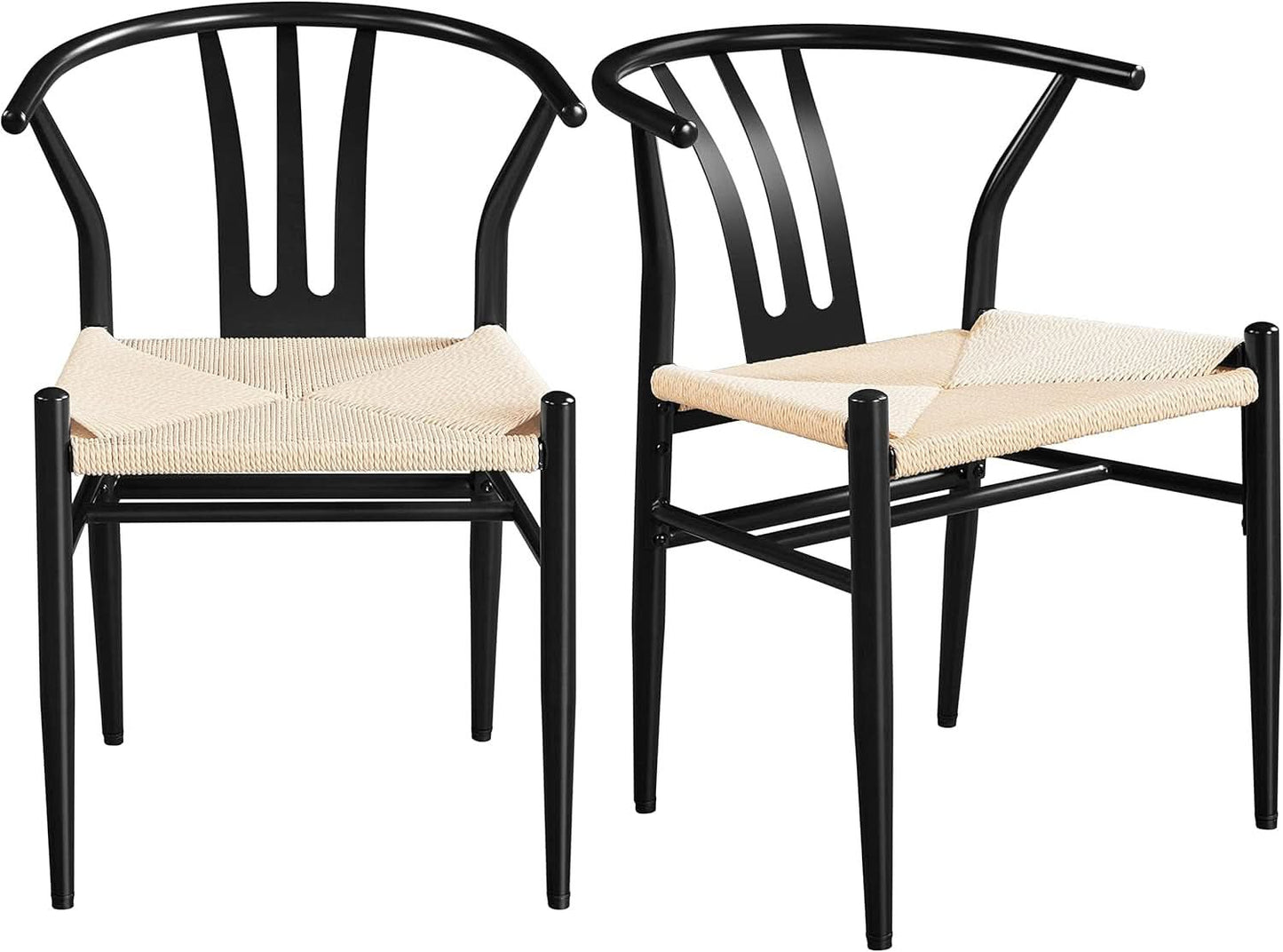 Black Rattan Weave Dining Chairs Set 2 Mid Century Modern