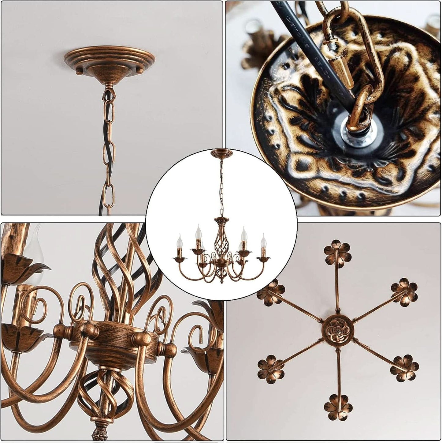Bronze Rustic Farmhouse Chandelier Six Light Pendant