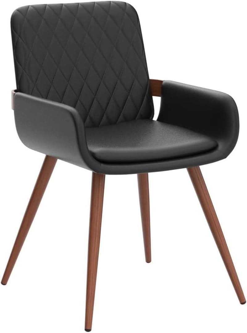 Mid Century Modern Faux Leather Dining Chairs Set 2 Black